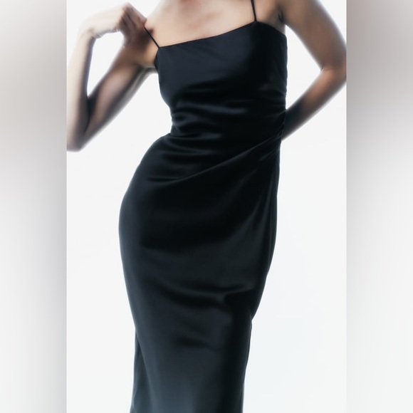Zara Black Slip Dress with Scrunched Side - Picture 2 of 3